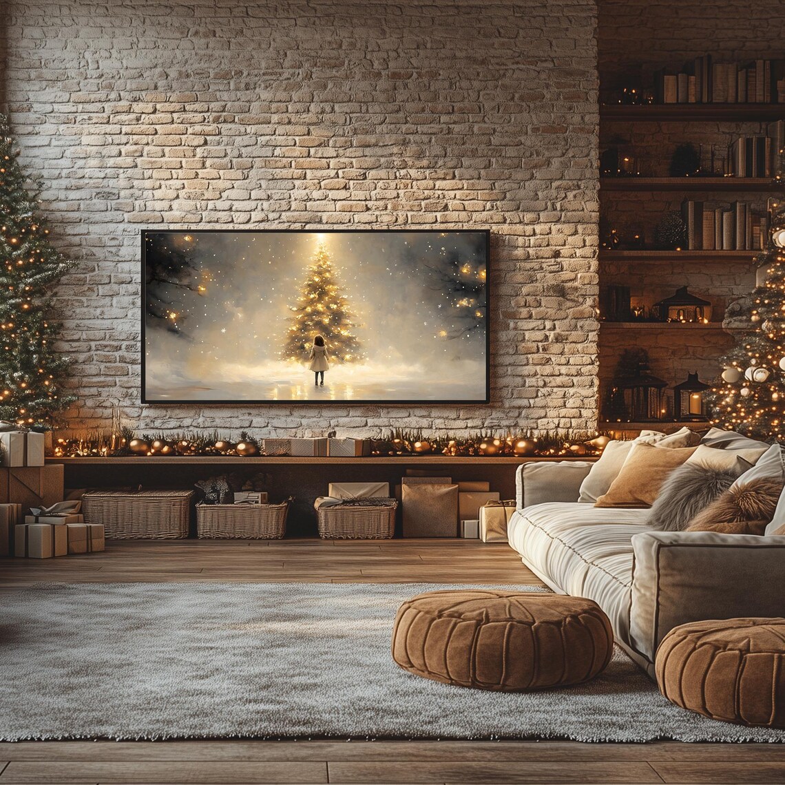 Glowing Christmas Tree with Little Girl in Snow Frame TV Poster - Image 3