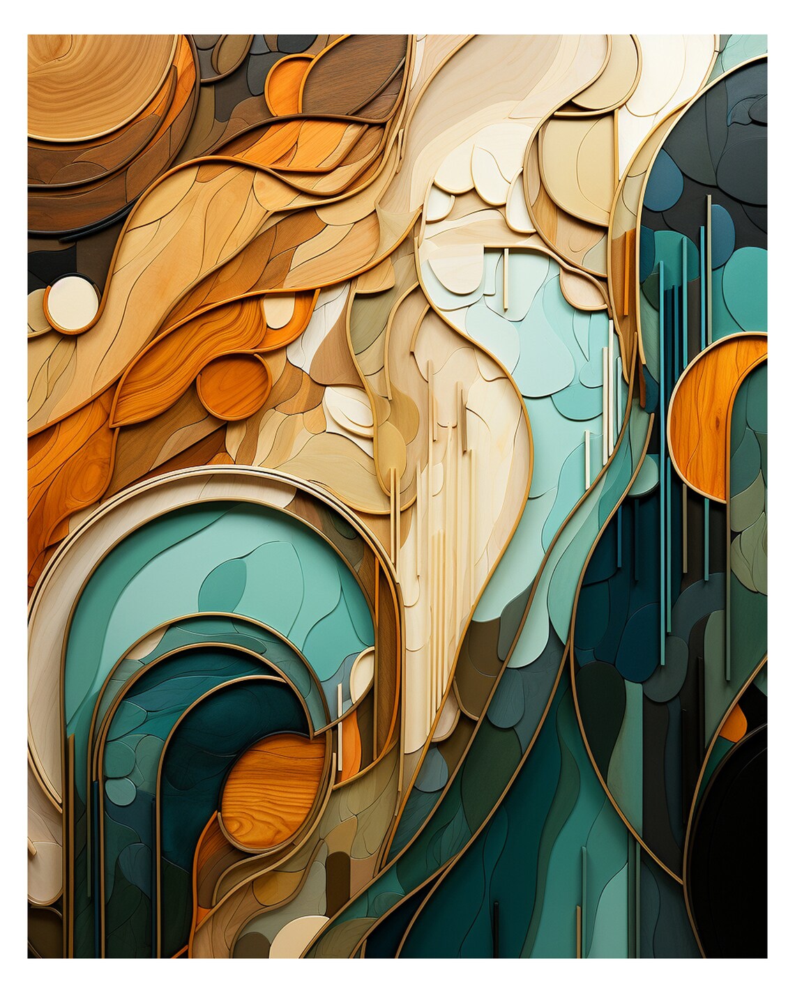 Boho Wood Shapes Art Print, Earth Tone Wall Decor - Image 2