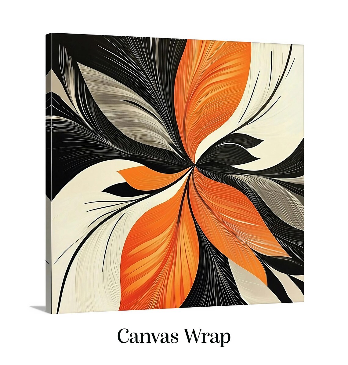 Bold Orange Black Beige Abstract Petal Swirl Modern Art Poster - Image 2