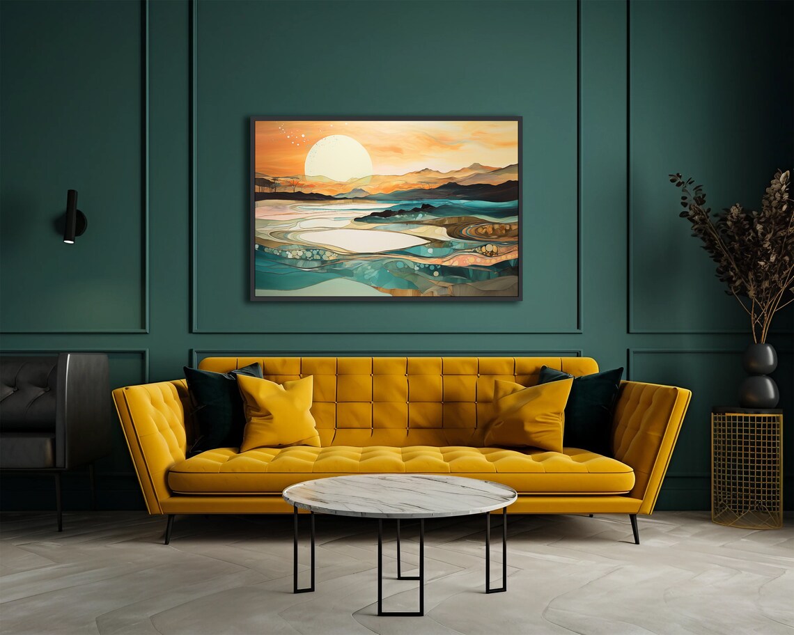 Abstract Nature Inspired Landscape Wall Art Print Surreal Teal Brown Beige Orange Artwork Boho Poster Print Earth Tones Home Decor Art - Image 2