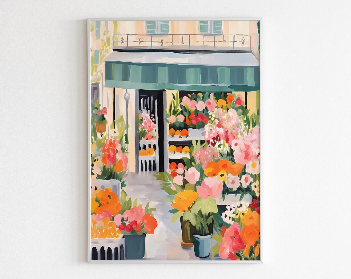 Paris Flower Shop Colorful Flower Market Impressionist Art Poster