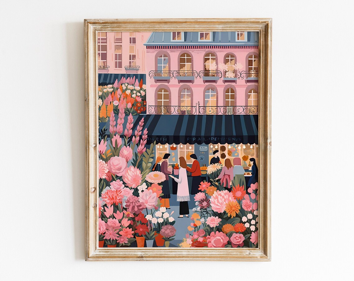 Parisian Flower Shop Pink Building Blossoms Market Street Poster