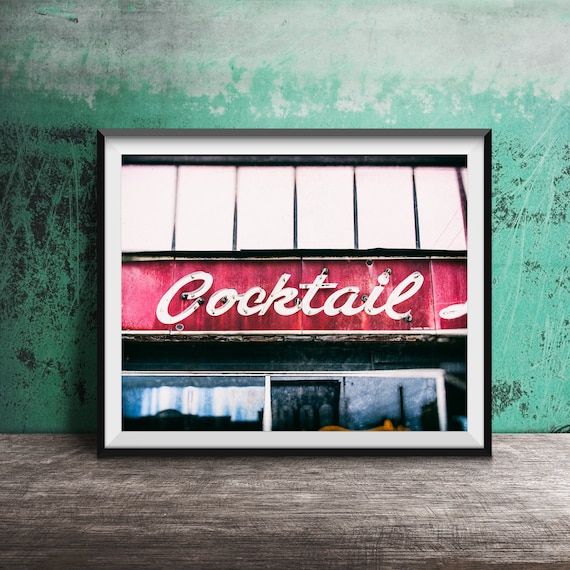 Vintage Red Cocktail Neon Sign Bar Lounge Decor Photo Poster