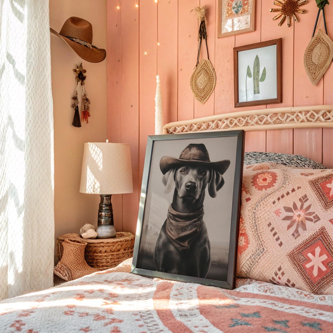 Cowboy Dog Portrait With Hat and Bandana Western Style Poster