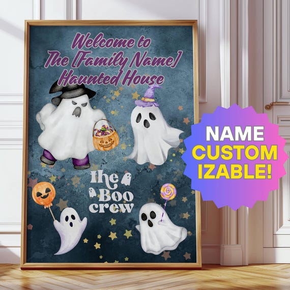 Custom Halloween Family Sign Haunted House Poste Personalized Boo Crew Decor