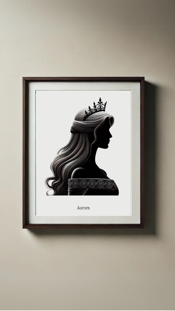 Princess Aurora Silhouette Portrait Fairytale Wall Art For Instant