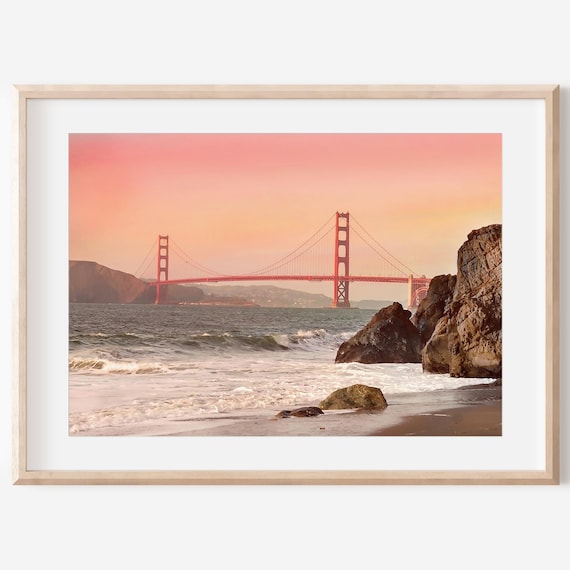 Golden Gate Bridge San Francisco Sunset Beach Photo Art Poster