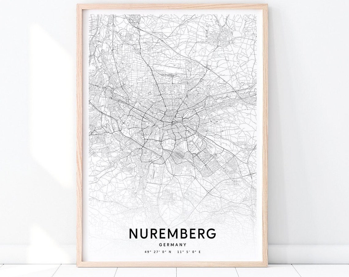 Nuremberg Map Art Print Street Poster Germany Black White Modern Wall Home Office Decor