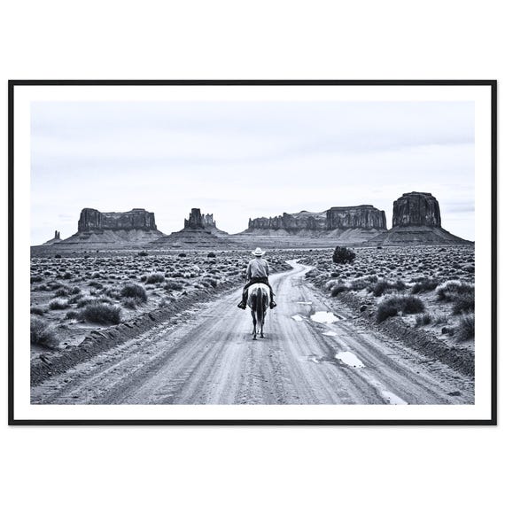 Fine Art Black And White Vintage Cowboy Print Monument Valley Western Desert Photography Rustic Wall Decor