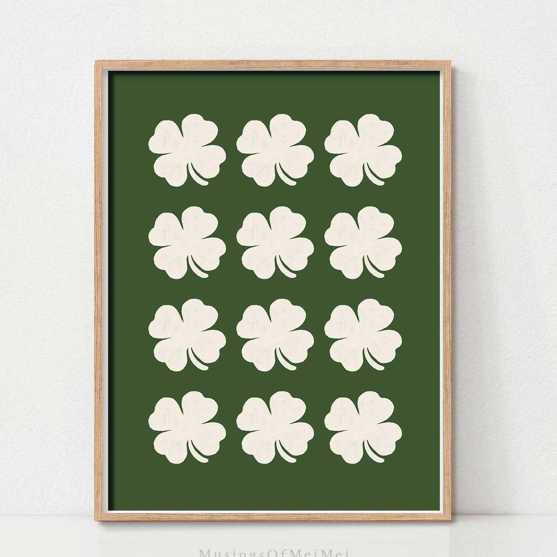 Lucky Shamrock Grid Print Twelve Four Leaf Clovers Irish Decor