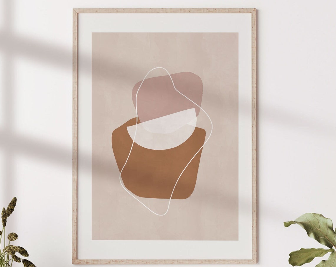 Beige Abstract Geometric Neutral Shapes Modern Boho Art Poster