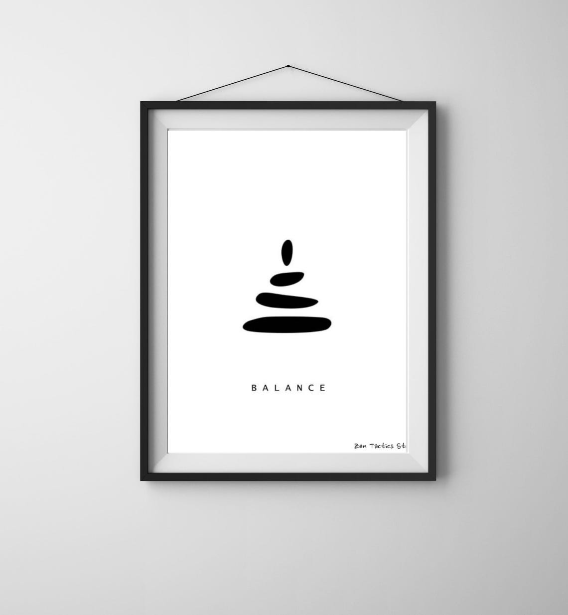 Balance Zen Stacked Stones Minimalist Black White Quote Poster