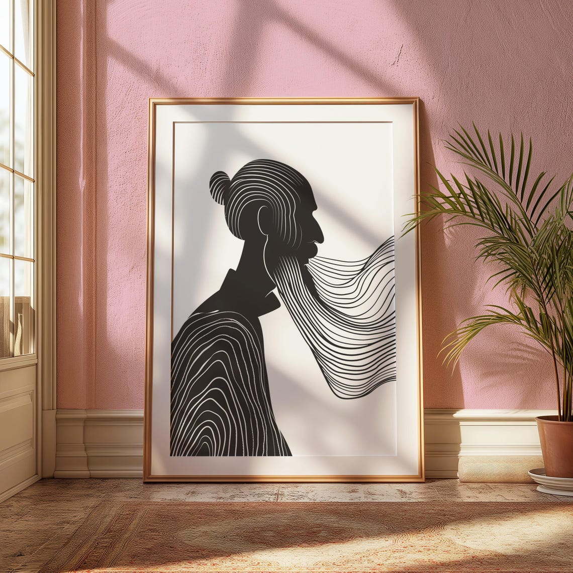 Minimalist Black White Line Art Man Silhouette Portrait Poster