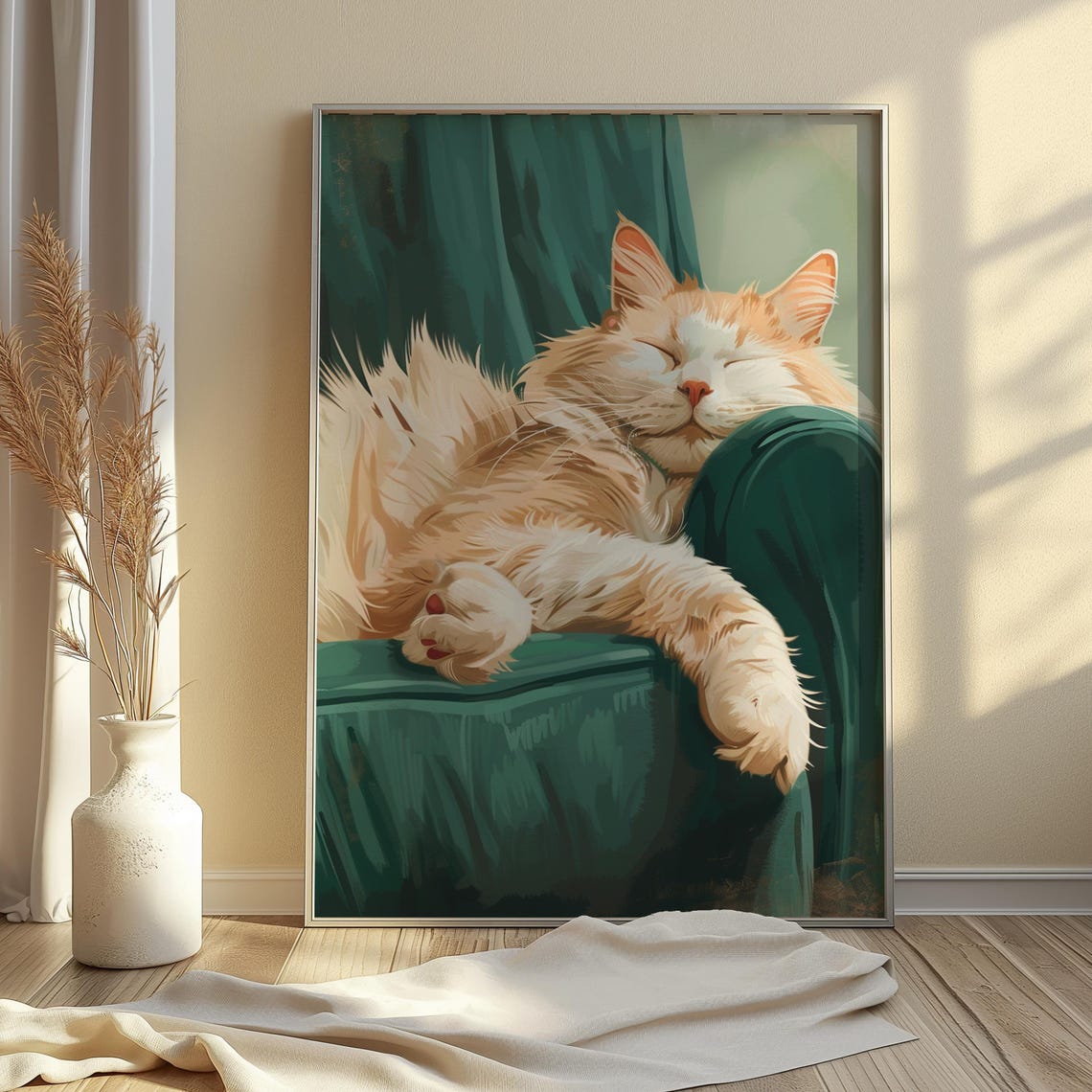 Sleeping Cat Art Print, Cozy Home Decor