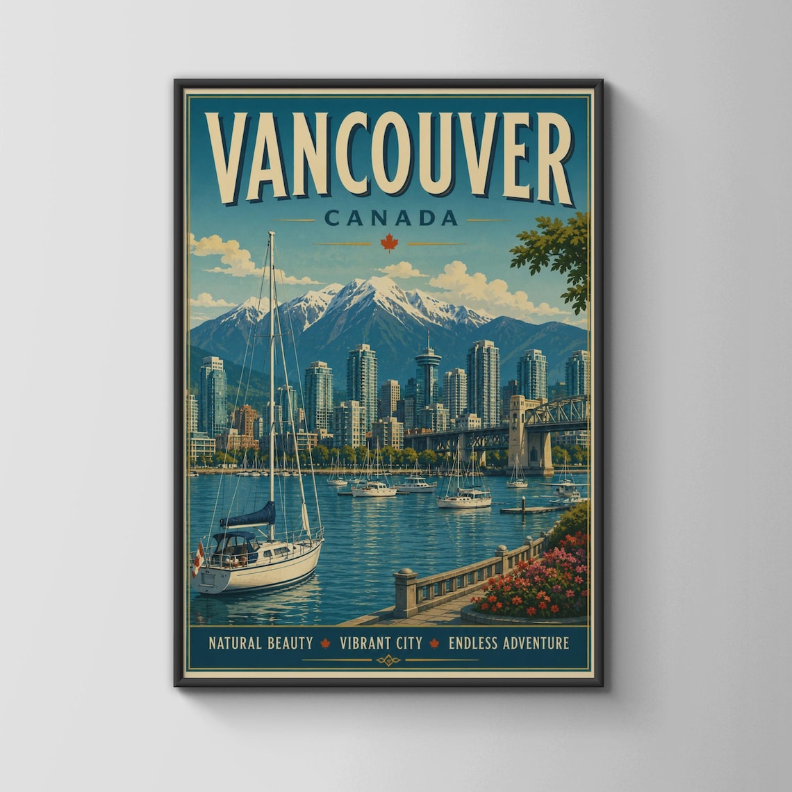 Vancouver Canada Vintage Travel Poster, Skyline