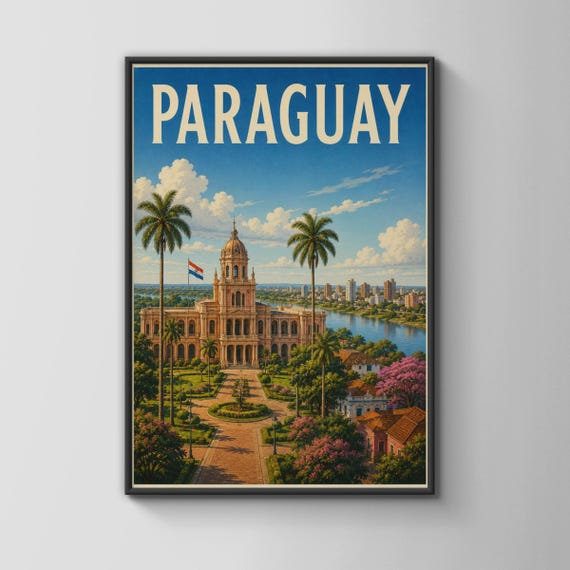 Paraguay Travel Poster Asuncion Vintage Wall Art South America Print Retro City Decor