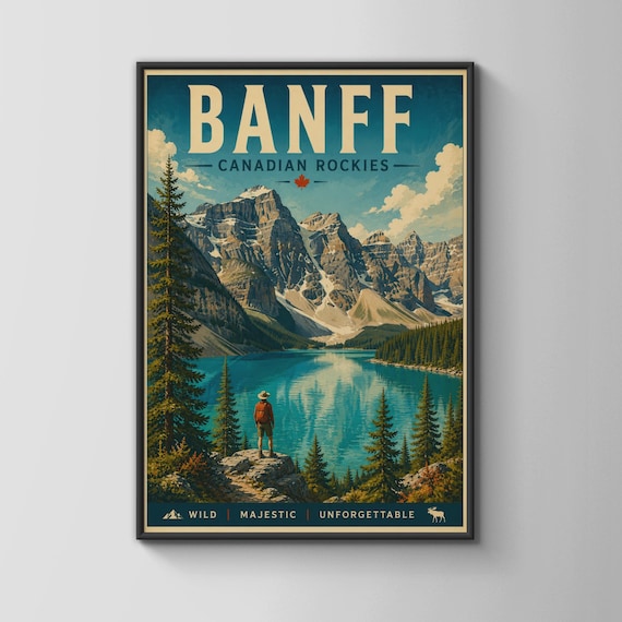 Banff National Park Vintage Travel Poster, Mountain Lake