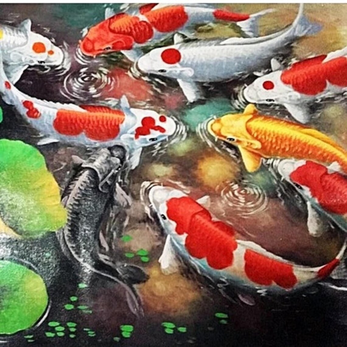 9 Koi Fish Painting, Modern Realistic Design