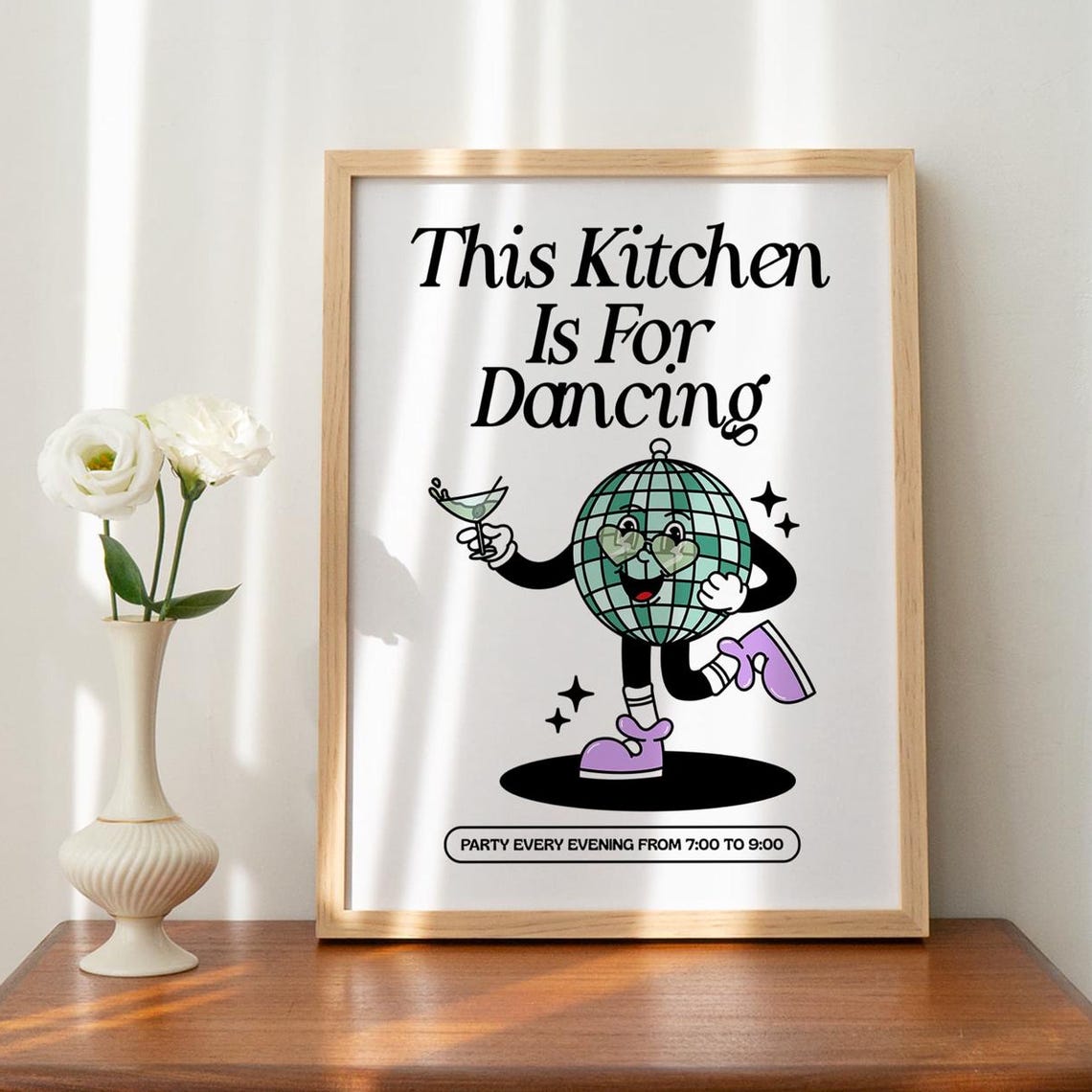 This Kitchen Is For Dancing Retro Disco Ball Martini Party Poster