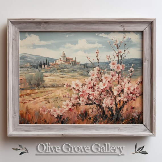 Italian Hillside Village Church Cypress Blossom Countryside Poster