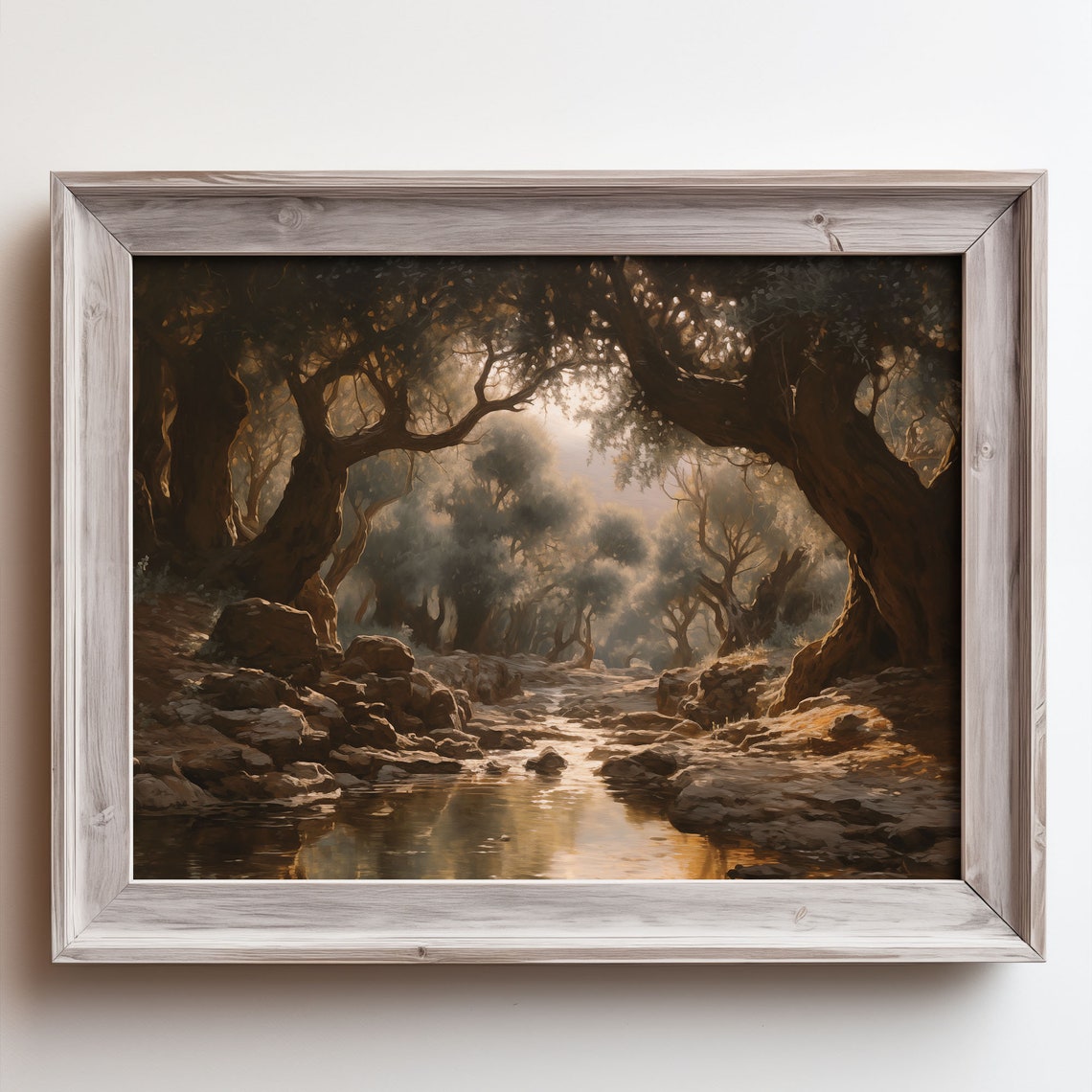 Enchanted Dark Woodland Grove Stream Vintage Oil Painting Poster