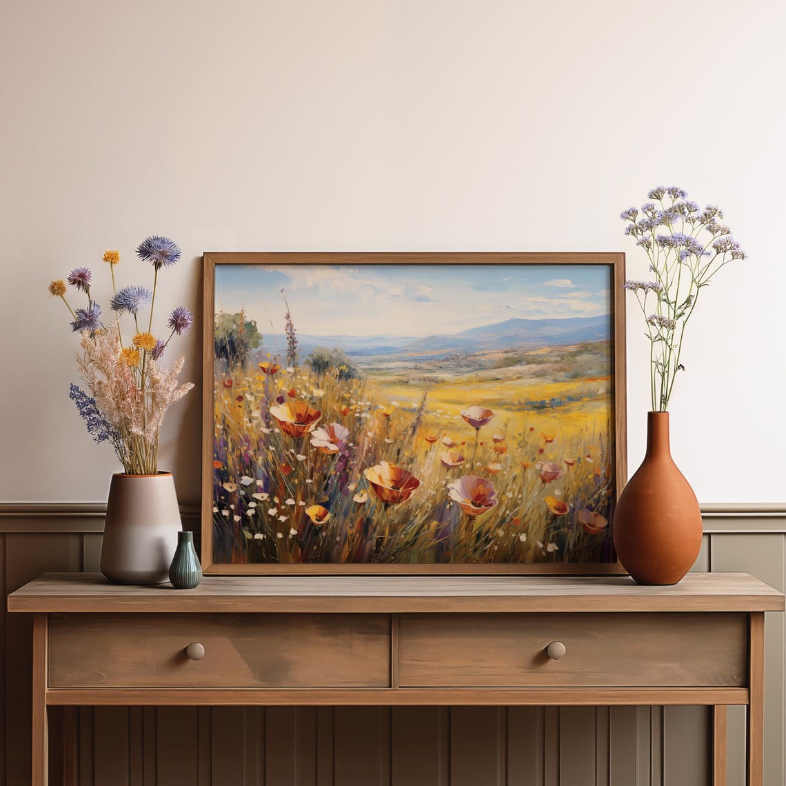 Golden Wildflower Meadow Mountain View Rustic Country Art Poster - Image 3