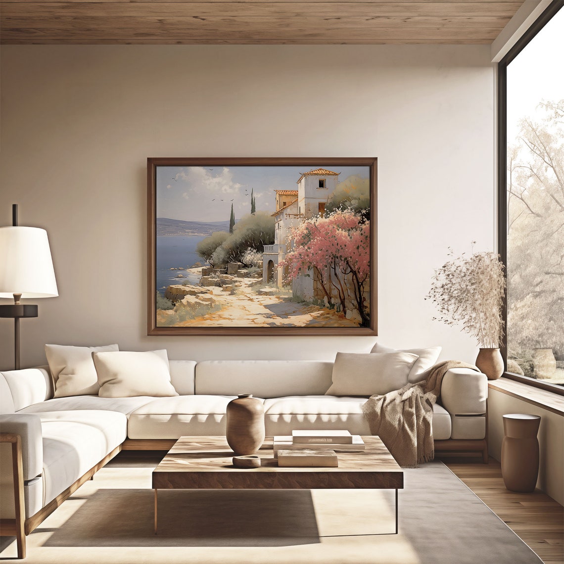 Mediterranean Seaside House Blossom Coastal Oil Painting Poster - Image 4