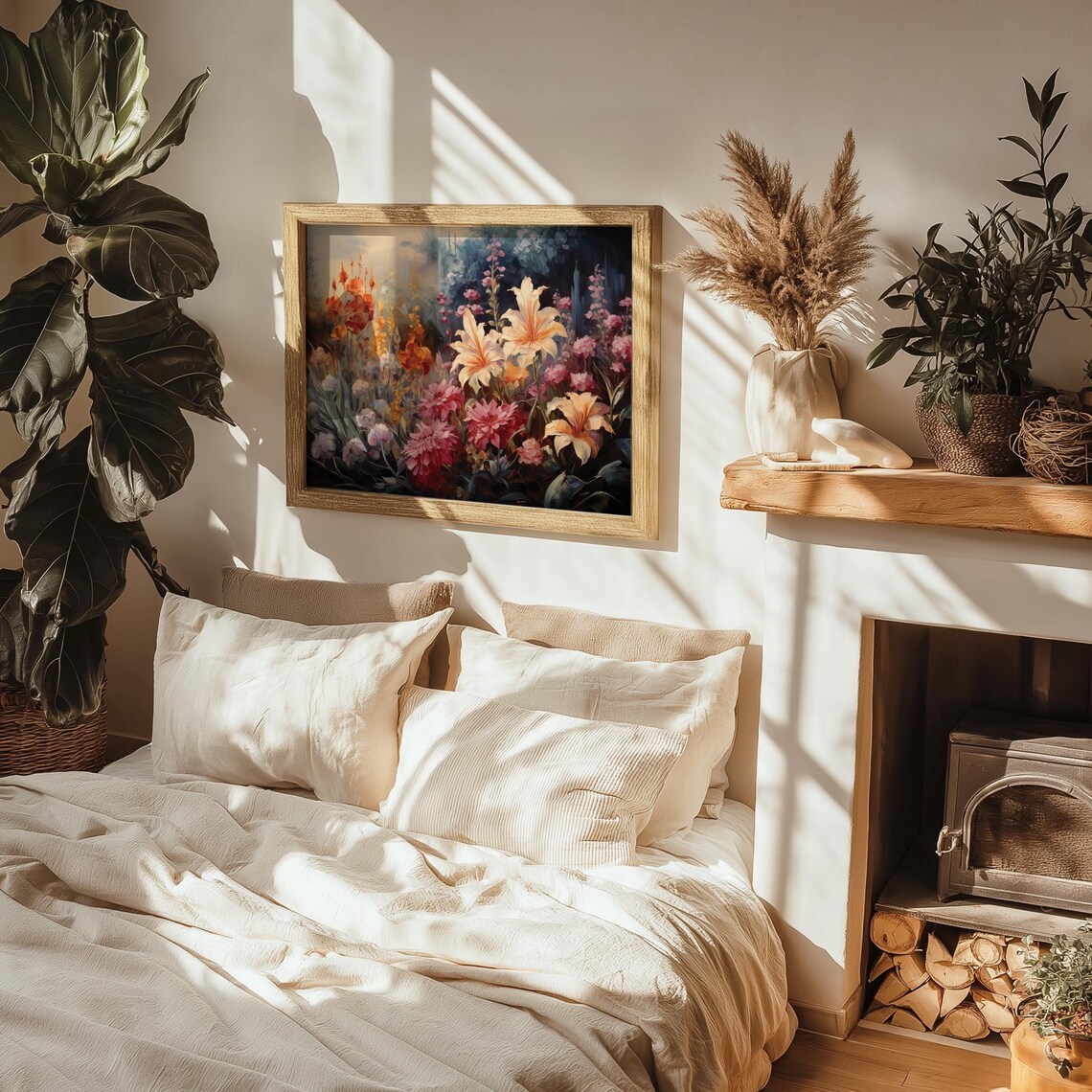 Lush Garden Flower Painting Lilies Dahlias Dark Botanical Art Poster - Image 2