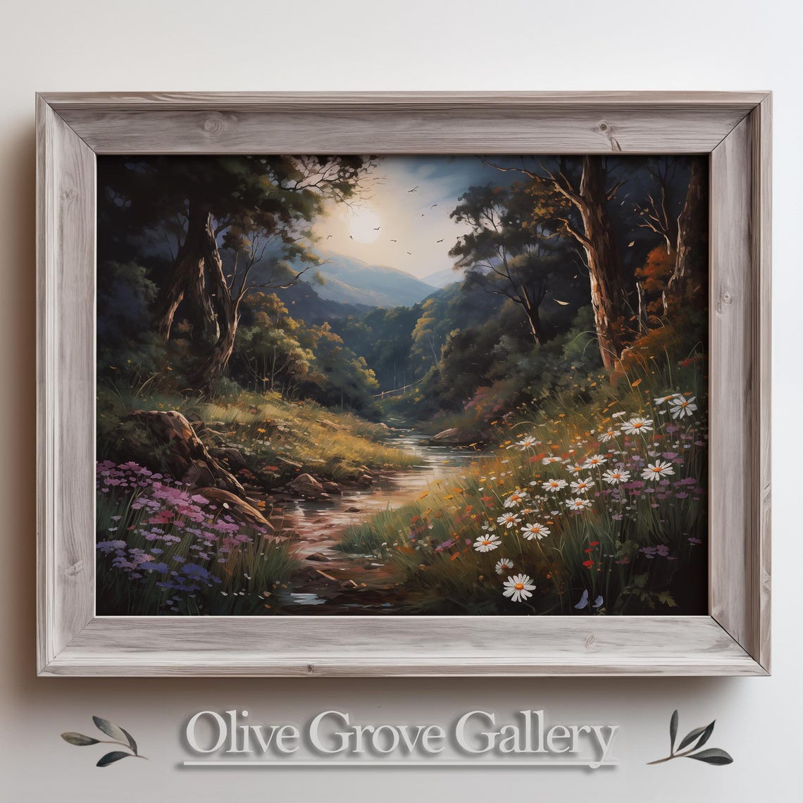 Morning Forest Clearing Stream Daisy Meadow Oil Painting Poster