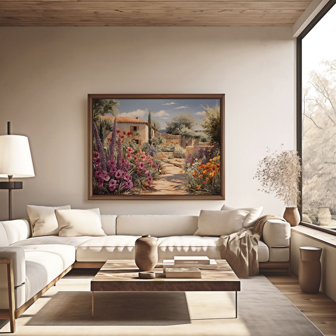 Mediterranean Villa Garden Stone Path Purple Flowers Oil Painting Poster - Image 4