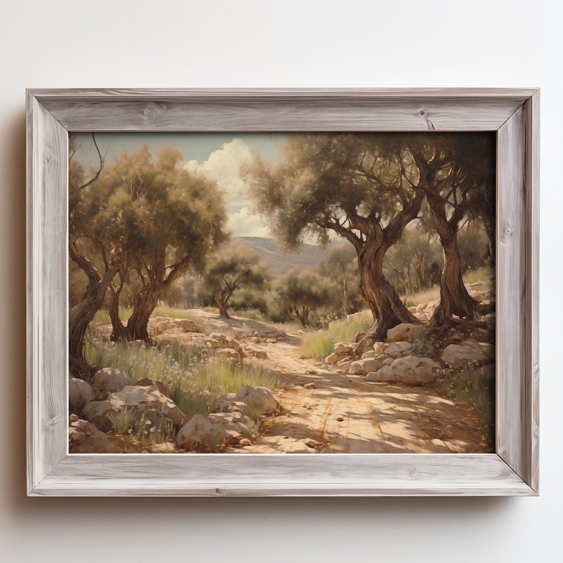 Ancient Olive Grove Tree Path Vintage Landscape Oil Painting Poster