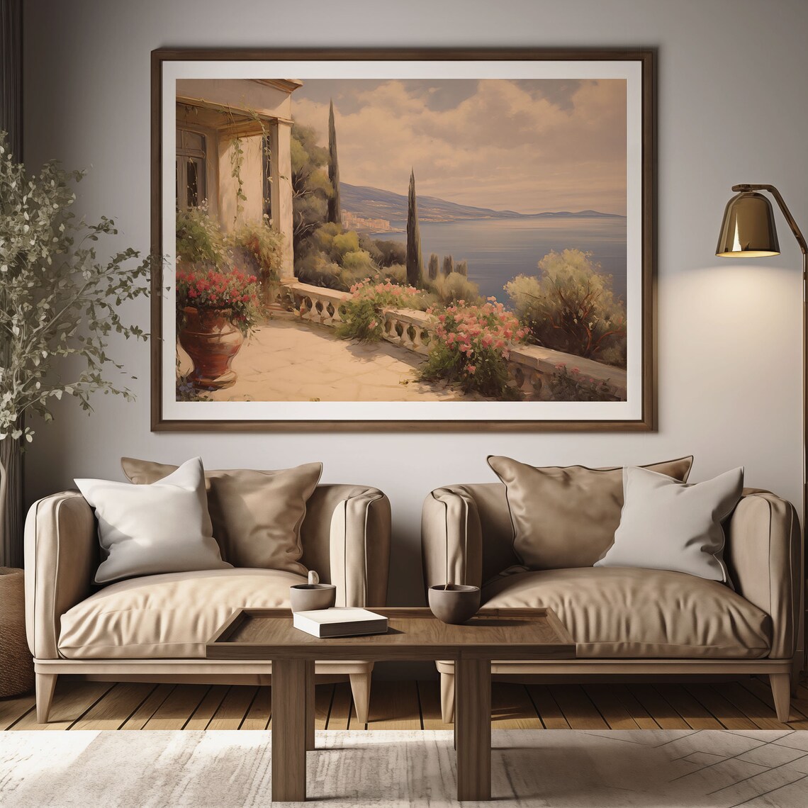 Italian Villa Terrace Overlooking the Sea Oil Painting Poster - Image 2