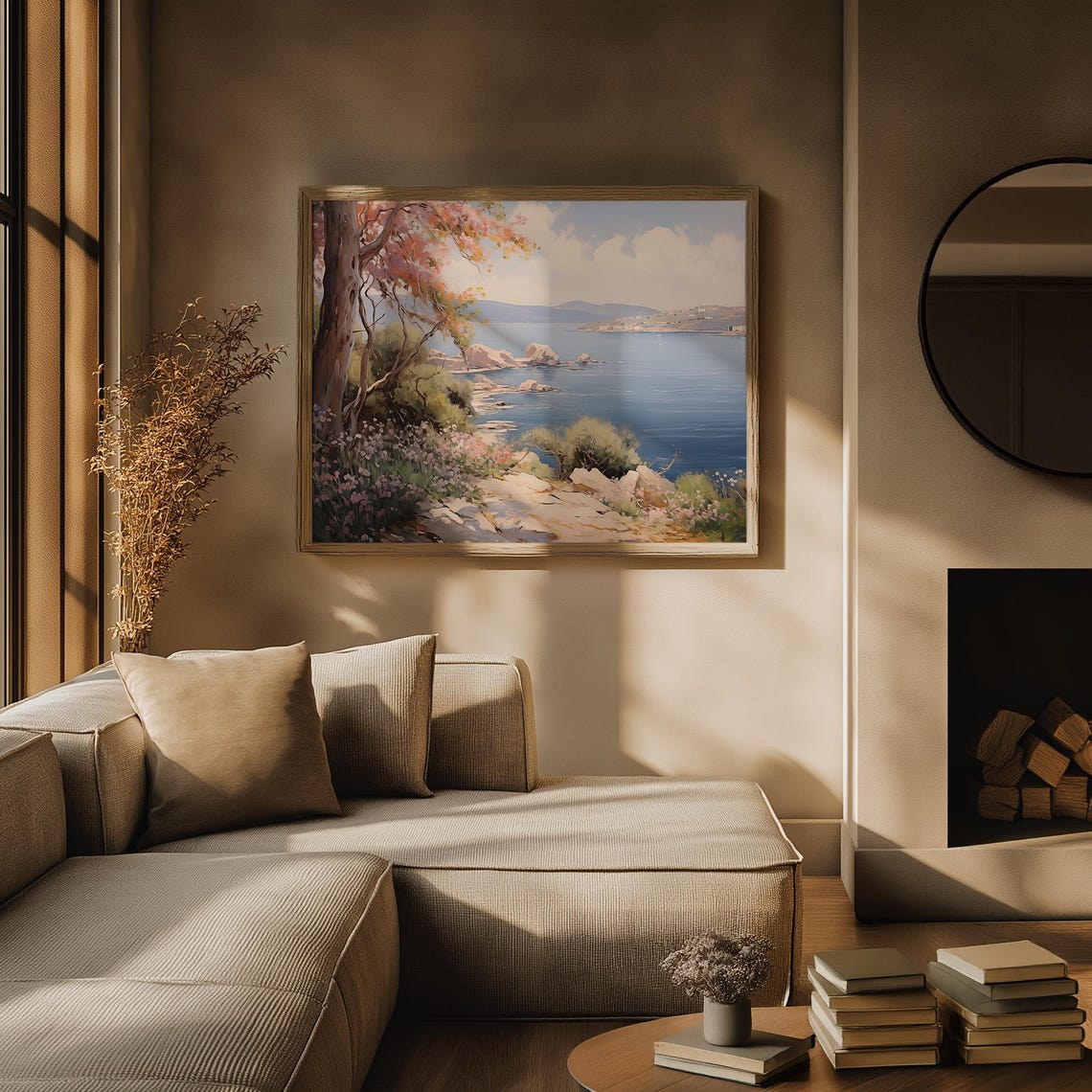 Blossom Tree on Coastal Trail Above Blue Bay Oil Painting Poster - Image 3