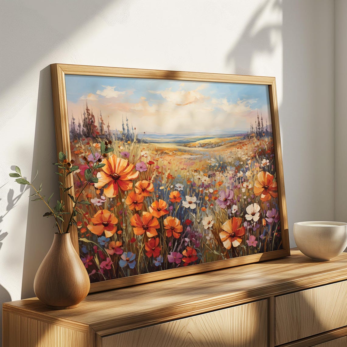 Vibrant Wildflower Meadow Oil Painting Colorful Floral Field Art Bright Nature Landscape Wildflower Wall Art Nature Inspired Decor - Image 4