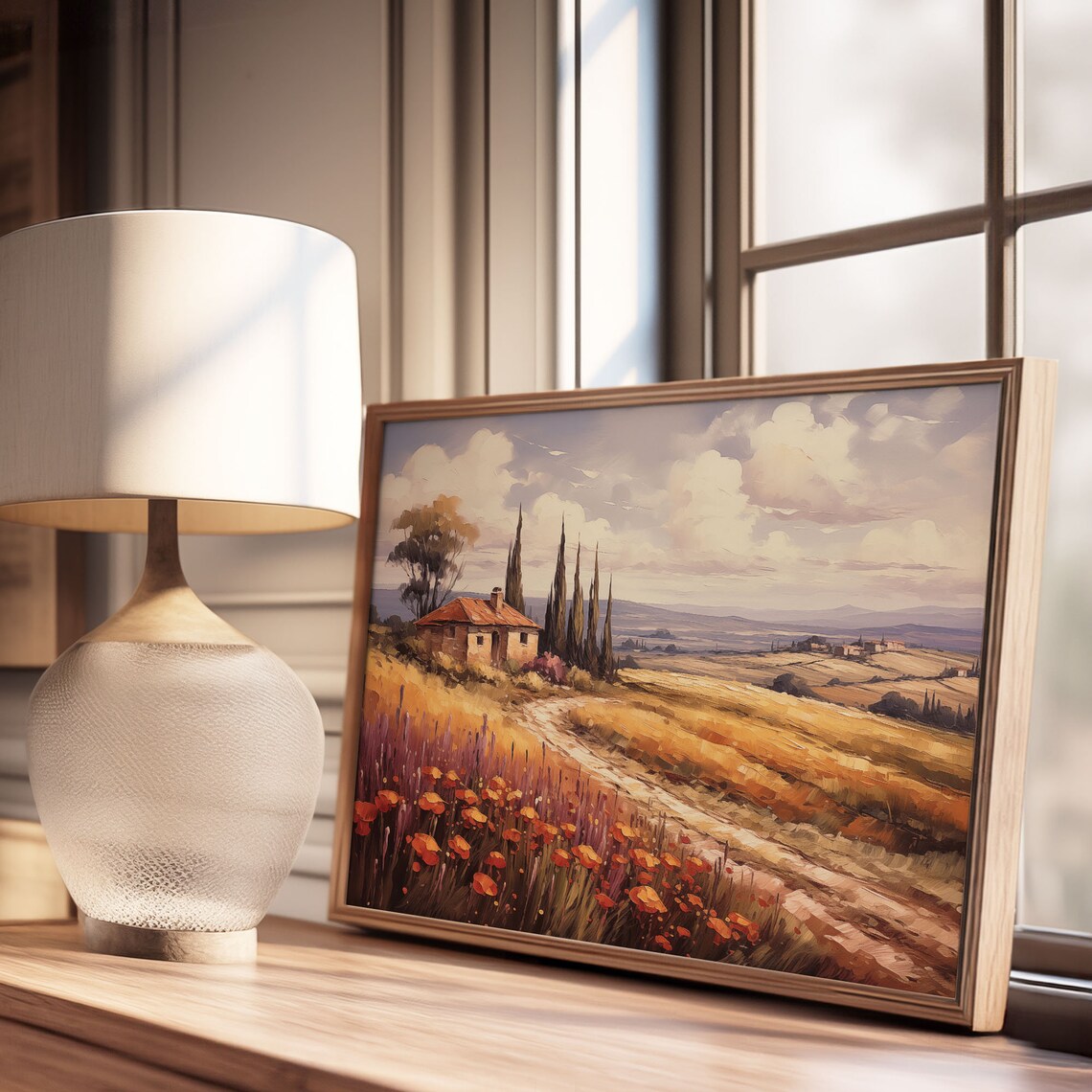 Tuscan Farmhouse Cypress Trees Golden Wheat Fields Oil Painting Poster - Image 3