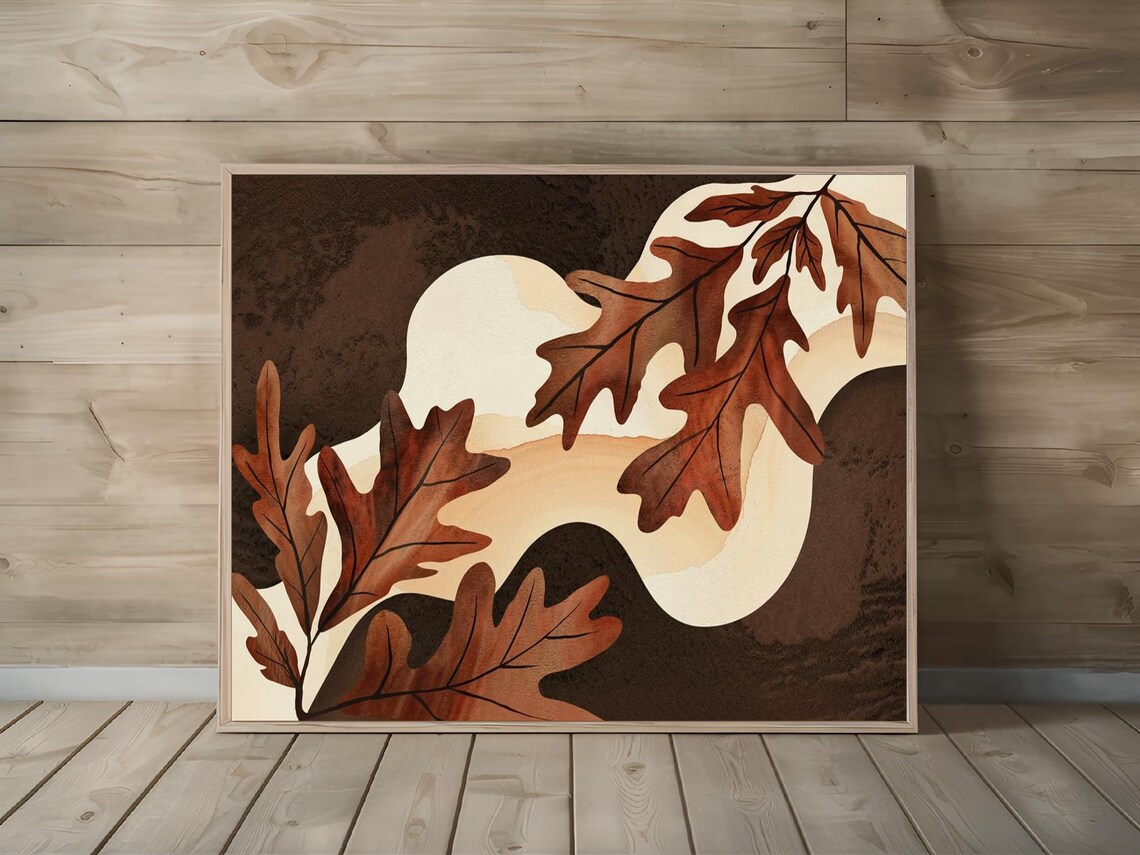 Dried Oak Leaves Autumn Rust Watercolor Botanical Nature Poster