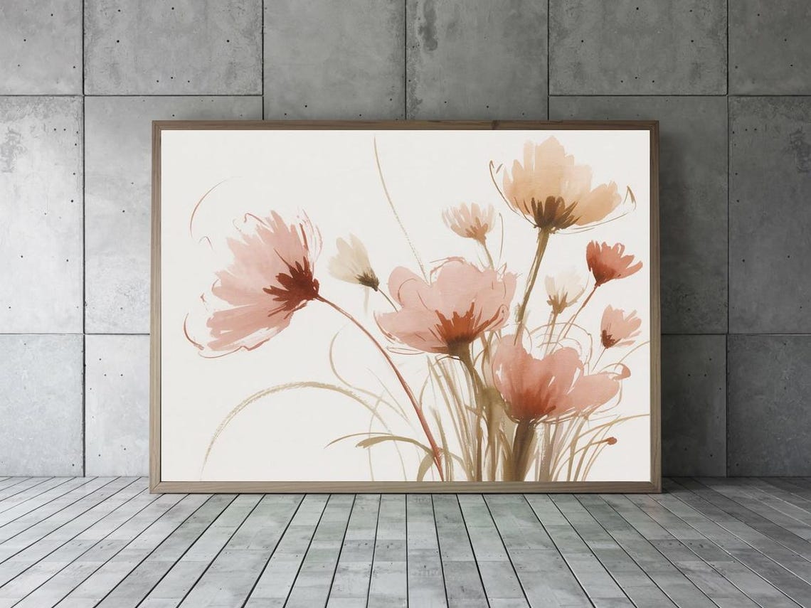 Abstract Blush Wildflowers Watercolor Soft Pink Meadow Floral Poster