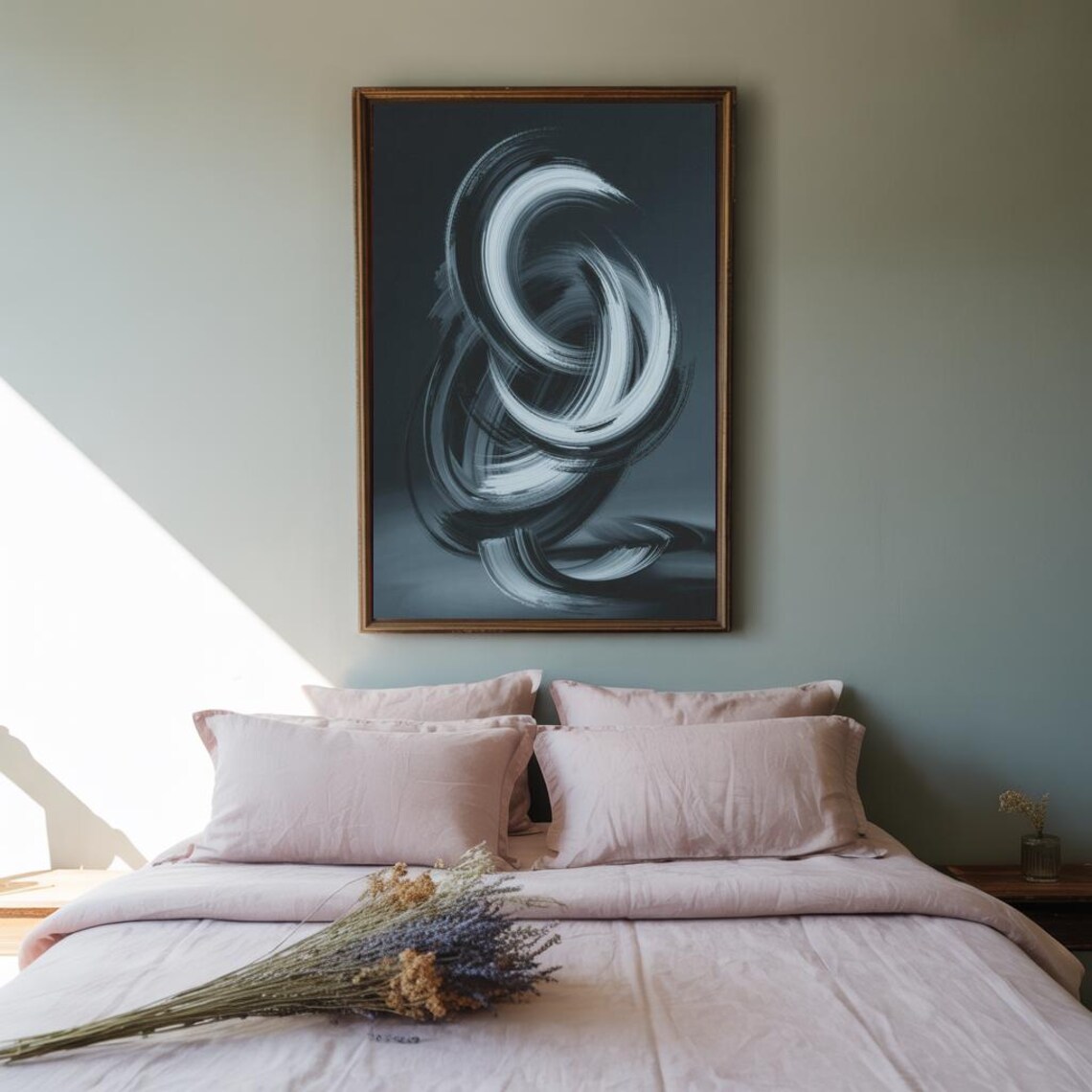 Monochrome Black and White Swirling Brushstroke Abstract Energy Poster - Image 2