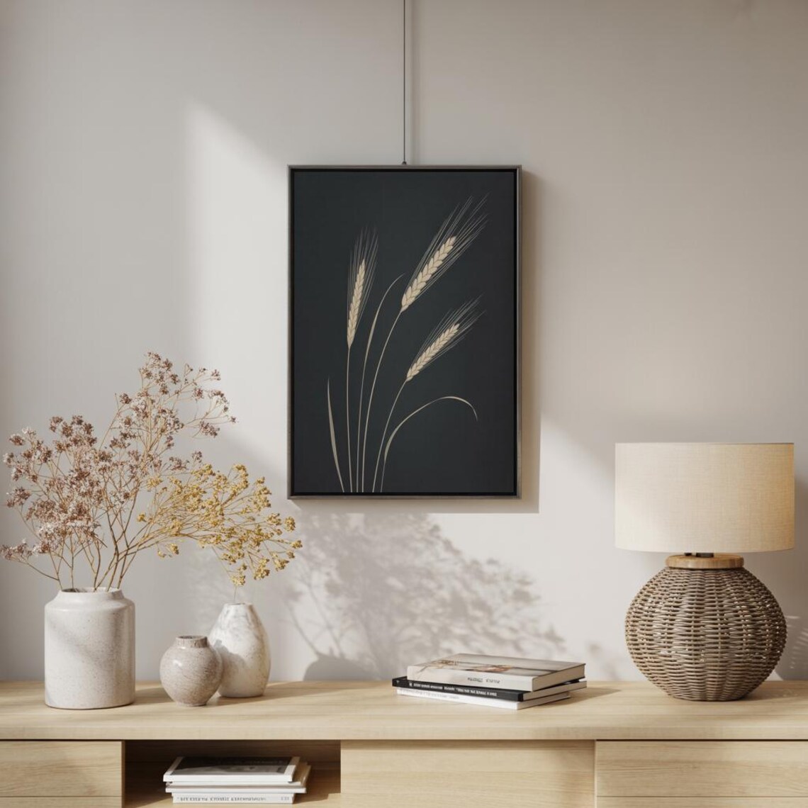 Golden Wheat Stalks Black Background Elegant Botanical Art Poster - Image 2
