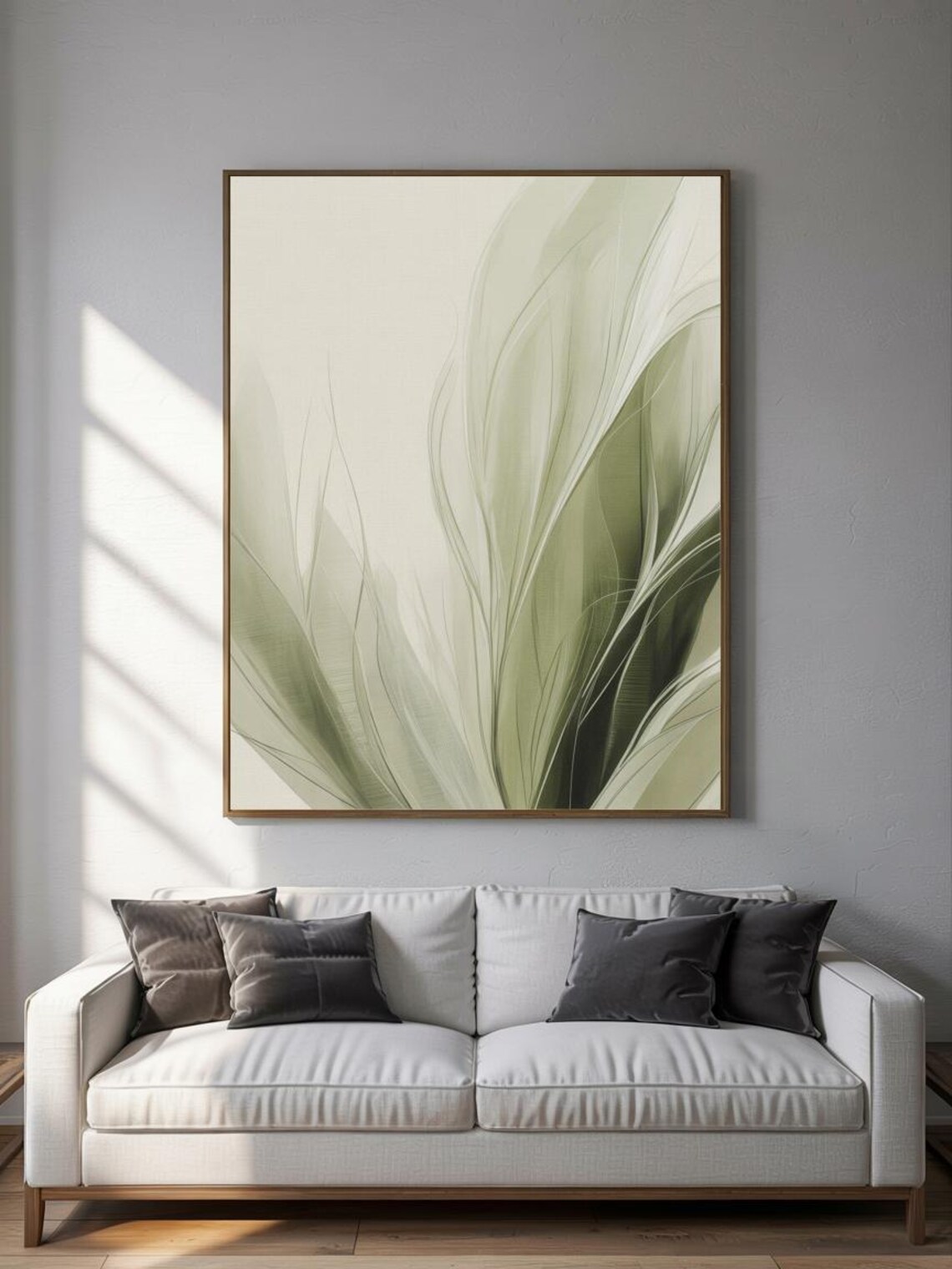 Flowing Sage Green Leaves Abstract Botanical Nature Art Poster