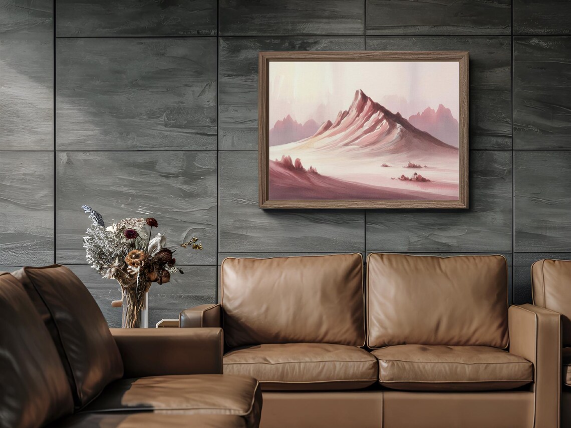 Soft Mauve Mountain Peak Watercolor Misty Pink Ridge Landscape Poster - Image 2
