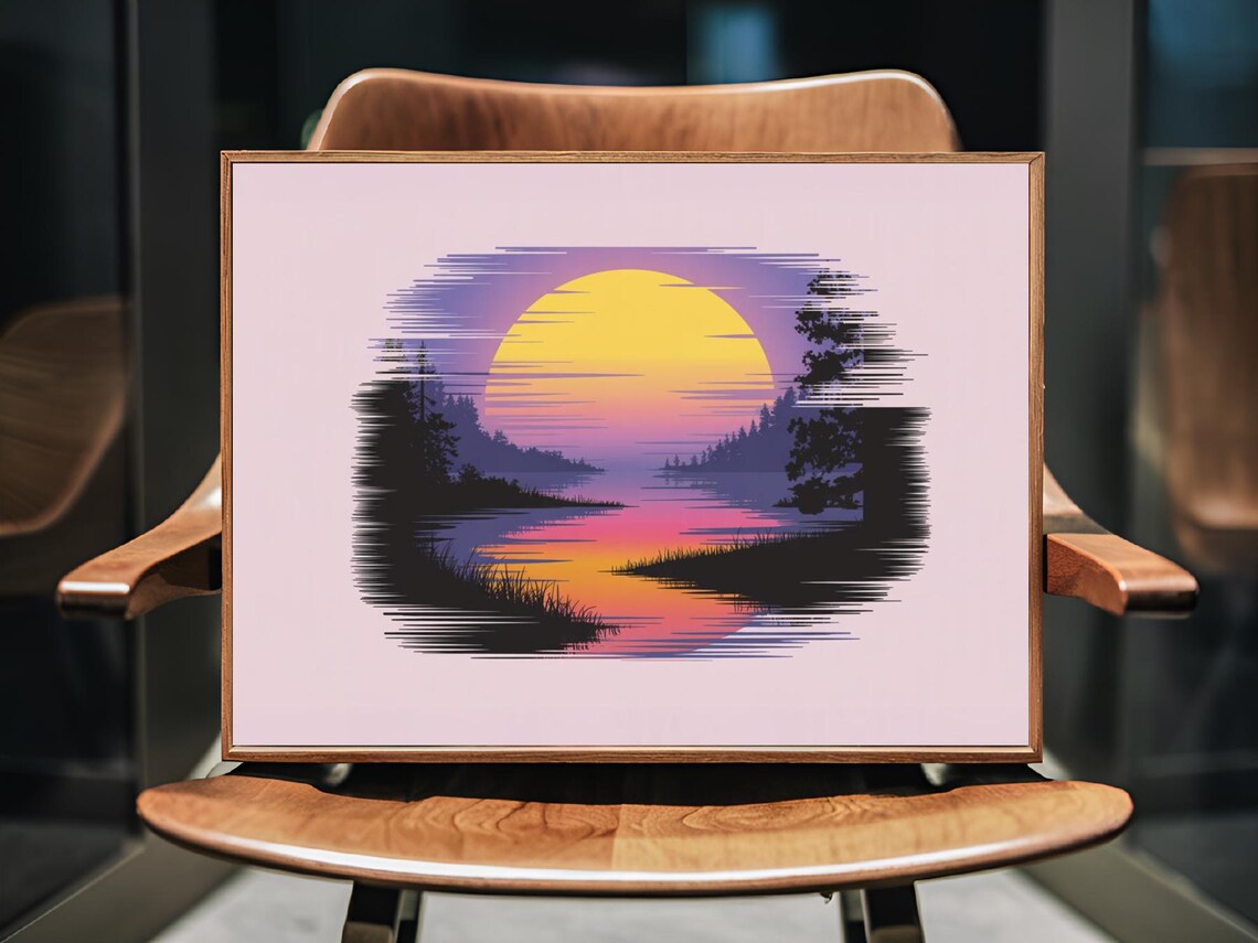 Vibrant Sunrise Over Lake With Yellow Sun Pink Sky Nature Poster - Image 3