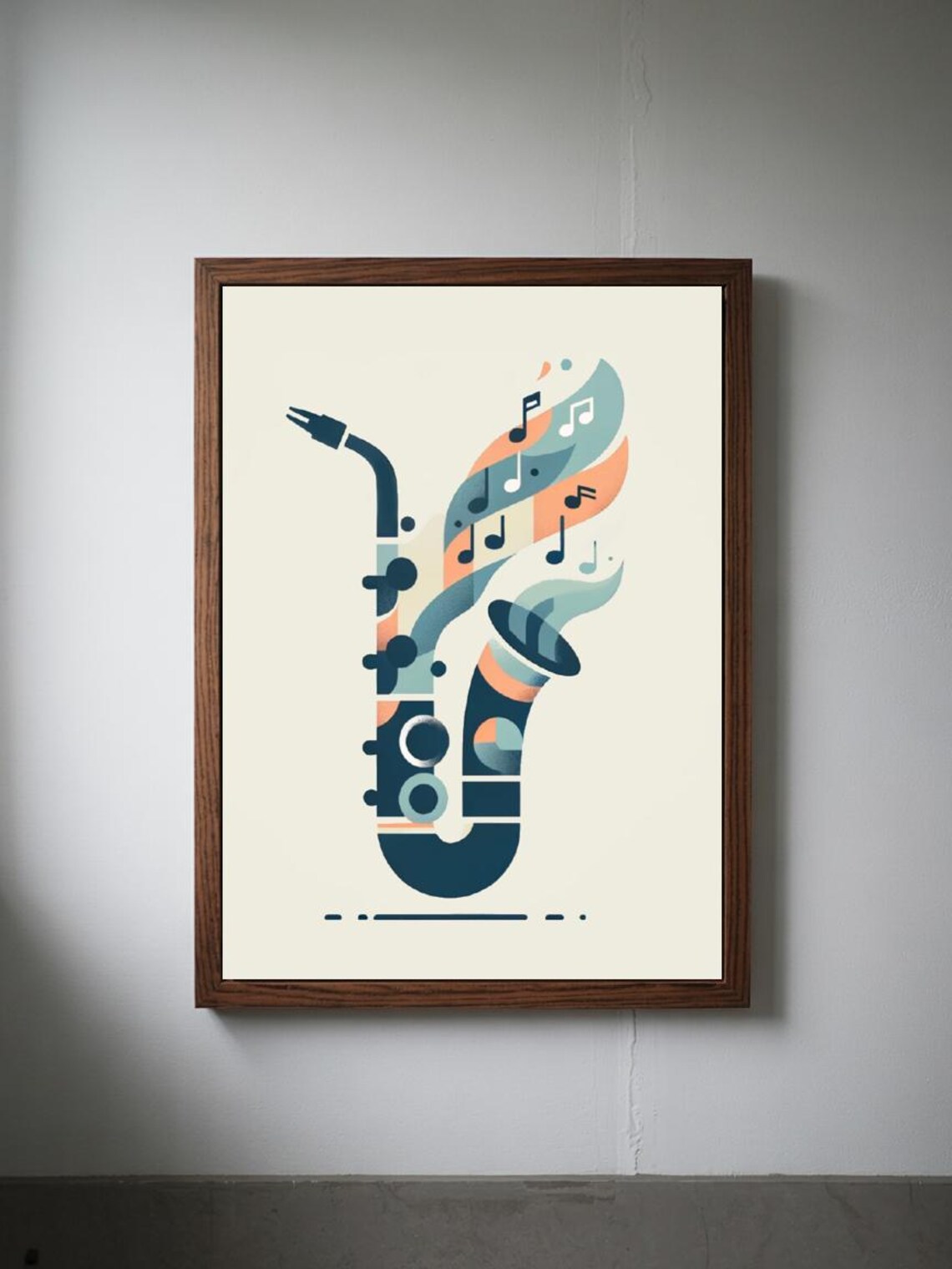 Abstract Saxophone Navy Peach Musical Notes Modern Jazz Canvas Wall Art - Image 3