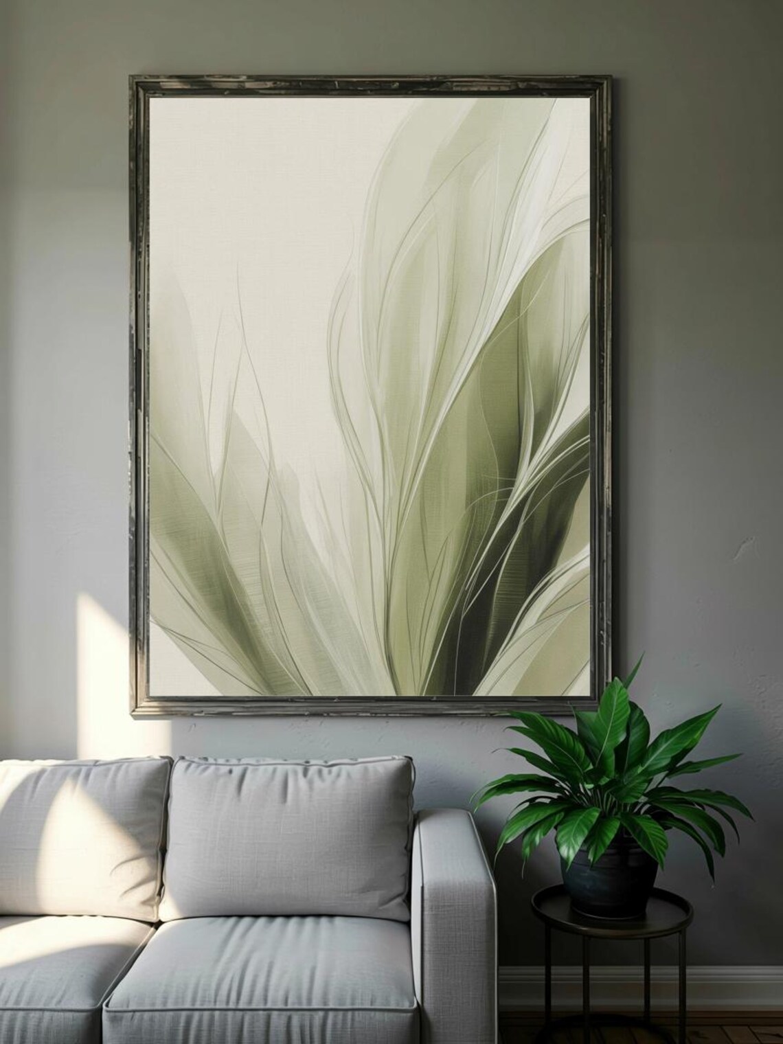 Flowing Sage Green Leaves Abstract Botanical Nature Art Poster - Image 3