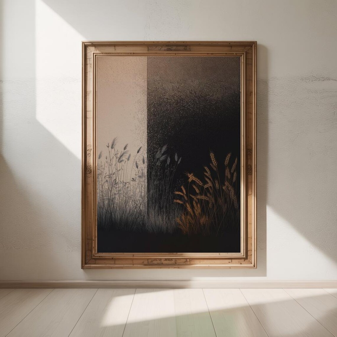 Dual Tone Beige and Black Wild Grass Silhouette Minimal Poster