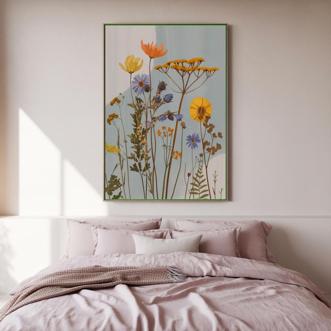 Pressed Wildflower Bouquet Yellow Blue Meadow Vintage Art Poster