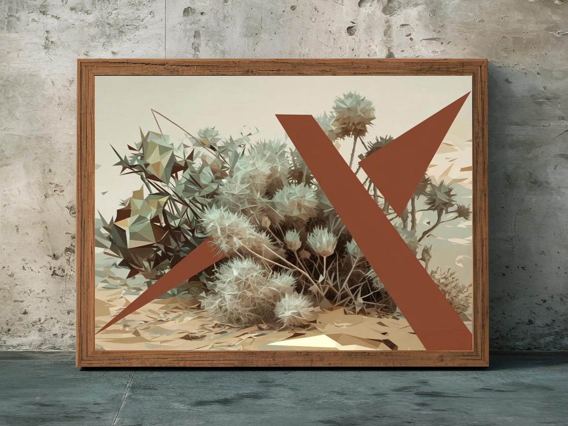Geometric Dried Desert Flowers Low Poly Botanical Art Poster