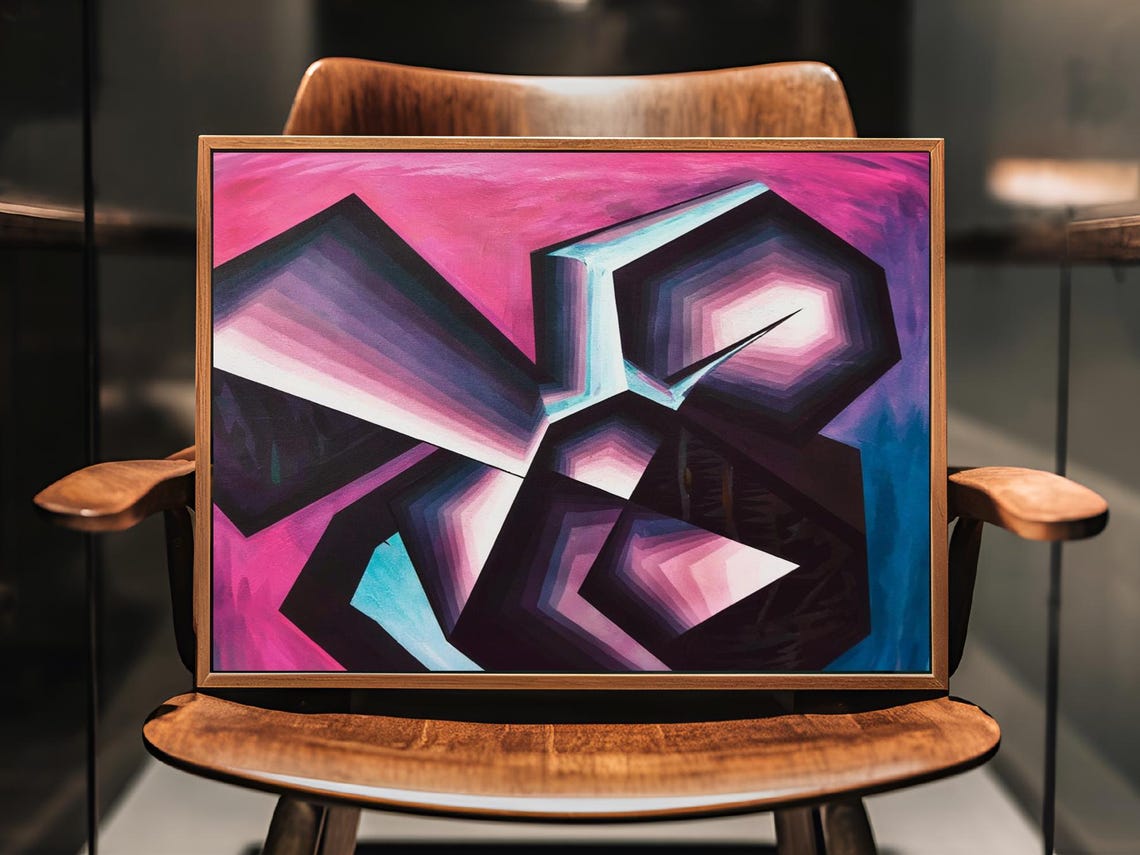 Geometric Intertwine Crystalline Forms Pink Purple Abstract Poster - Image 3