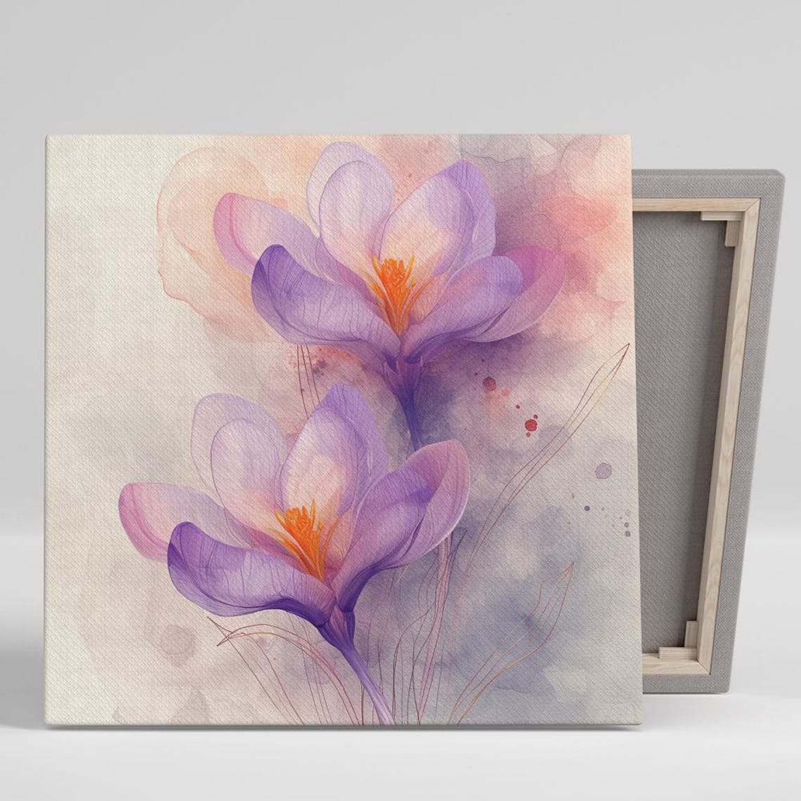 Purple Crocus Watercolor Spring Blossoms Soft Pink Cream Floral Poster