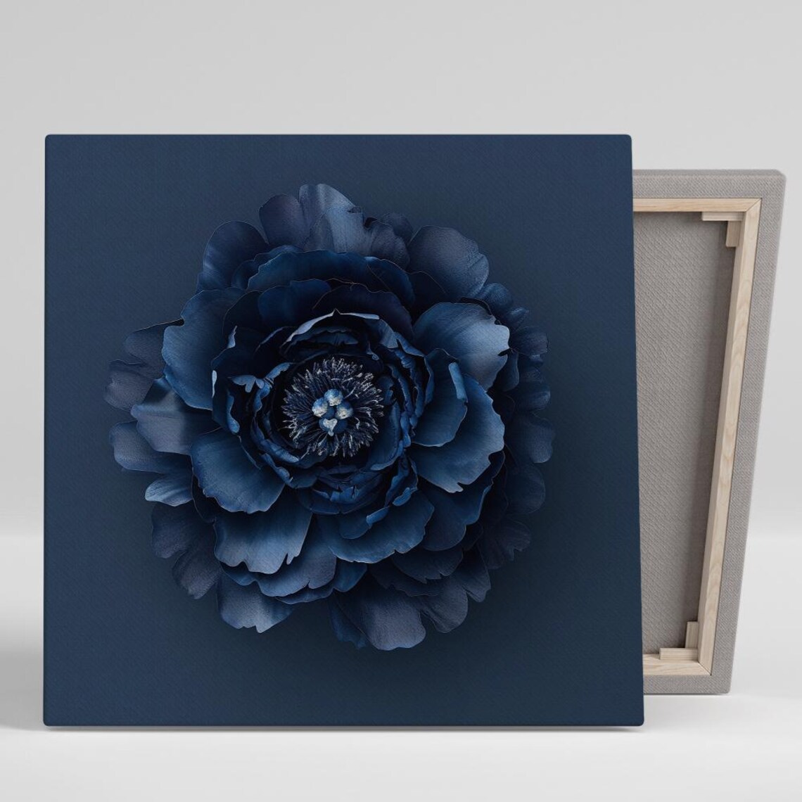 Navy Blue Peony Monochrome 3D Sculpted Dark Floral Minimalist Poster